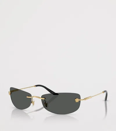 Versace Rectangle-frame Sunglasses In Gold