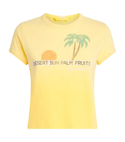Mother Womens Desert Sun Palm The Itty Bitty Ringer Graphic-print Cotton T-shirt Xs In Yellow