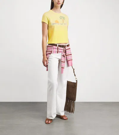 Mother Womens Desert Sun Palm The Itty Bitty Ringer Graphic-print Cotton T-shirt Xs In Yellow