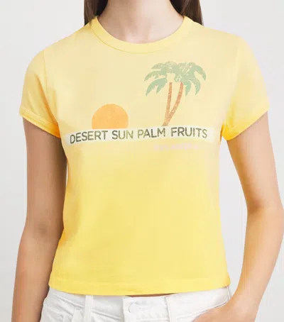 Mother Womens Desert Sun Palm The Itty Bitty Ringer Graphic-print Cotton T-shirt Xs In Yellow