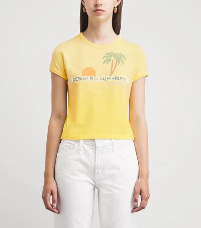 Mother Womens Desert Sun Palm The Itty Bitty Ringer Graphic-print Cotton T-shirt Xs In Yellow