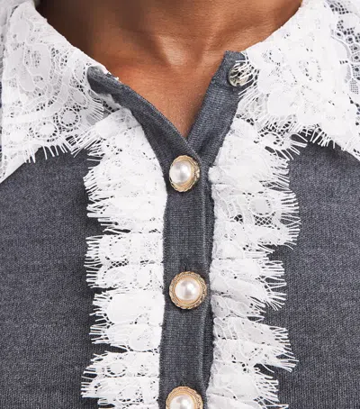 Self-portrait Self Portrait Knitted Wool Cardigan With Lace Collar In Grey In Gray