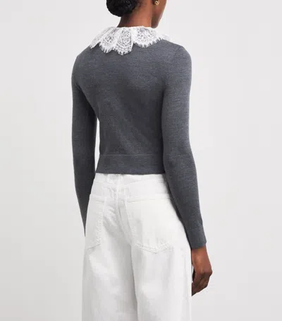 Self-portrait Self Portrait Knitted Wool Cardigan With Lace Collar In Grey In Gray