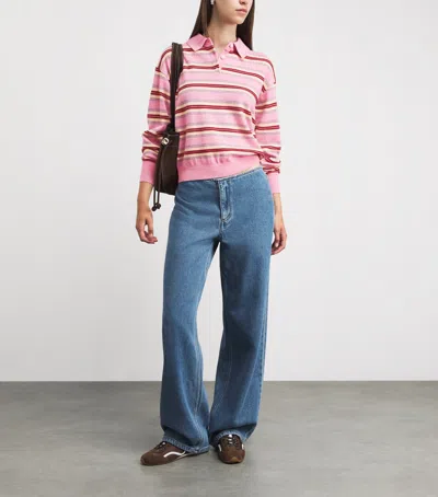Guest In Residence Pink Striped Cashmere Knit Collegiate Stripe Polo Shirt In Multi