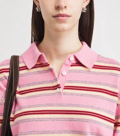 Guest In Residence Pink Striped Cashmere Knit Collegiate Stripe Polo Shirt In Multi