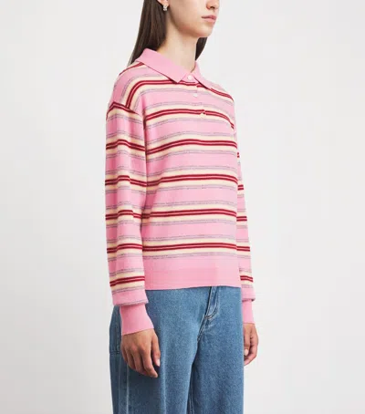 Guest In Residence Pink Striped Cashmere Knit Collegiate Stripe Polo Shirt In Multi