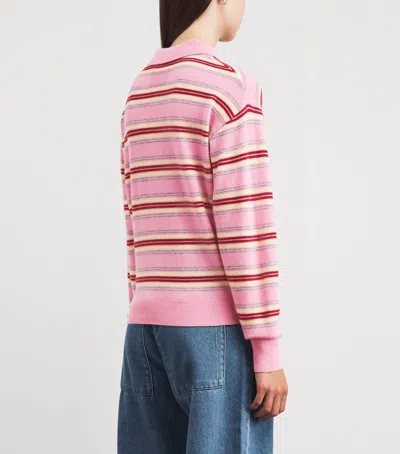 Guest In Residence Pink Striped Cashmere Knit Collegiate Stripe Polo Shirt In Multi