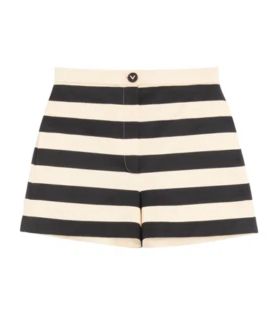 Valentino Cotton Satin Shorts With Maxi Barré Stripe Woman Black/vanilla 44 In Multi