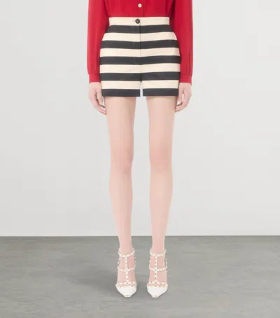 Valentino Cotton Satin Shorts With Maxi Barré Stripe Woman Black/vanilla 44 In Multi