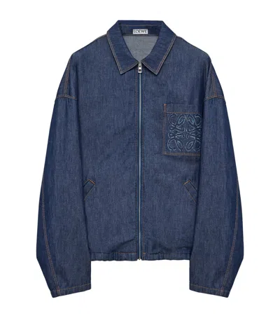 Loewe Logo-patch Drawstring Denim Jacket In Blue