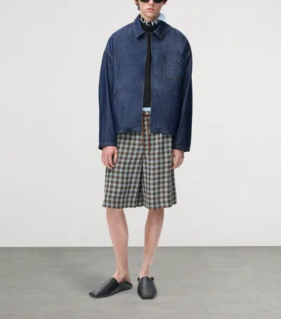 Loewe Logo-patch Drawstring Denim Jacket In Blue