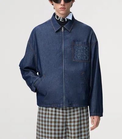 Loewe Logo-patch Drawstring Denim Jacket In Blue