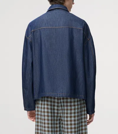 Loewe Logo-patch Drawstring Denim Jacket In Blue