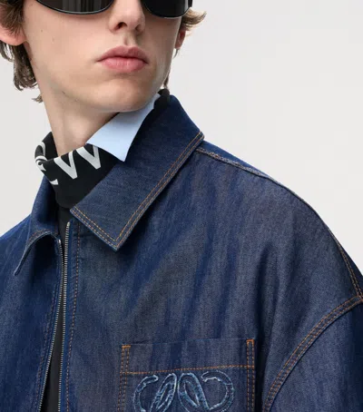 Loewe Logo-patch Drawstring Denim Jacket In Blue