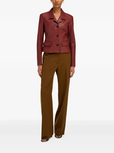 Ferragamo Cervo Single-breasted Leather Jacket In Burgundy