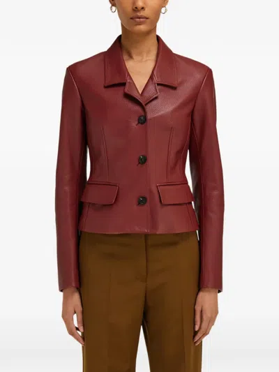 Ferragamo Cervo Single-breasted Leather Jacket In Burgundy