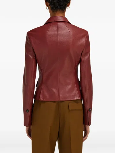 Ferragamo Cervo Single-breasted Leather Jacket In Burgundy