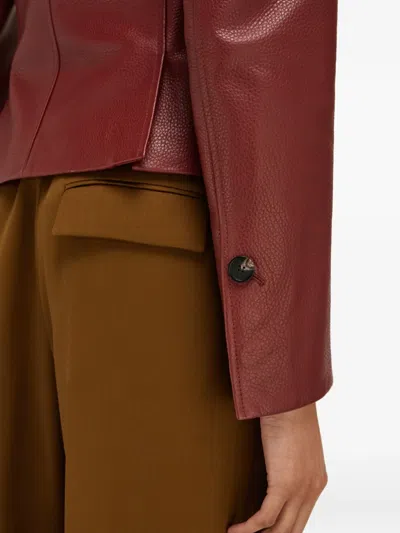 Ferragamo Cervo Single-breasted Leather Jacket In Burgundy