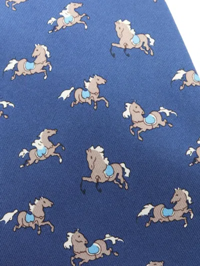 Pre-owned Hermes 2010s Horse-pattern Tie In Blue
