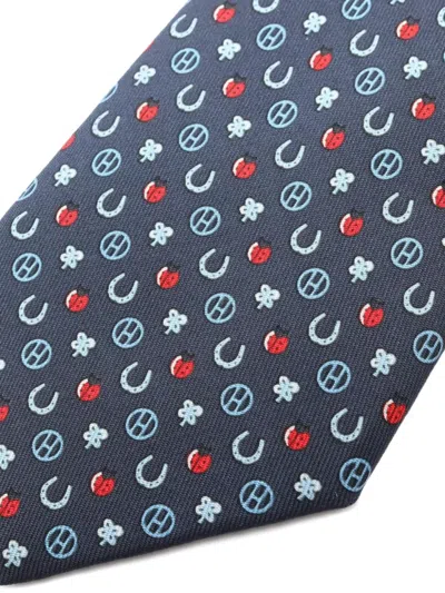 Pre-owned Hermes Patterned Silk Tie In Blue