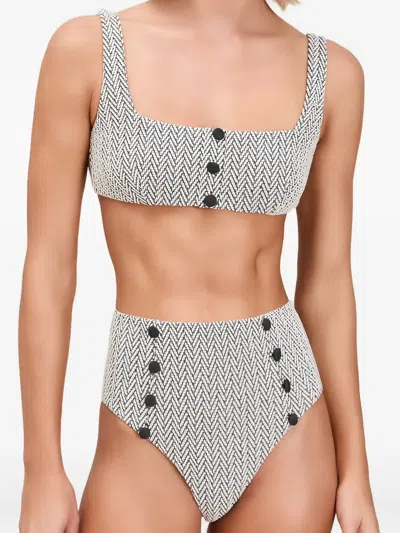 Devon Herringbone-pattern Button-detail Bikini In Gray