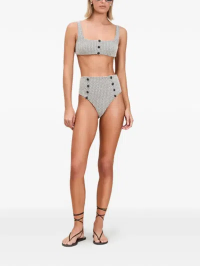 Devon Herringbone-pattern Button-detail Bikini In Gray