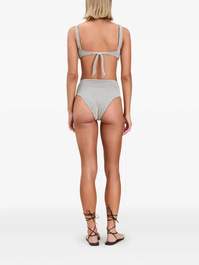 Devon Herringbone-pattern Button-detail Bikini In Gray