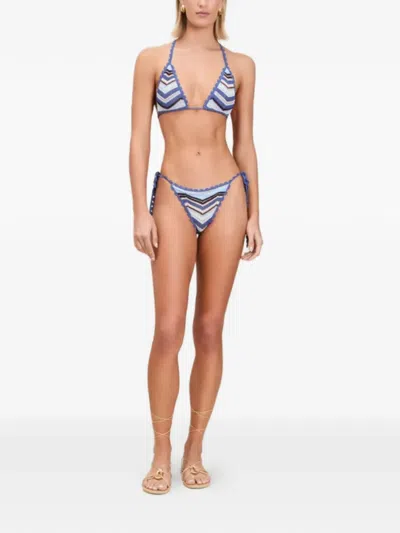 Devon Chevron-knit Crochet Bikini In Blue