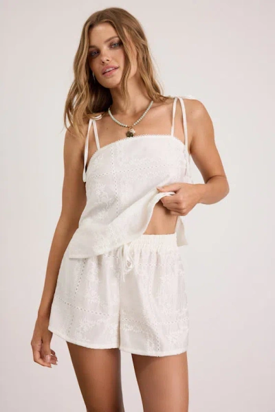 Lulus Misa White Embroidered Drawstring Shorts In White