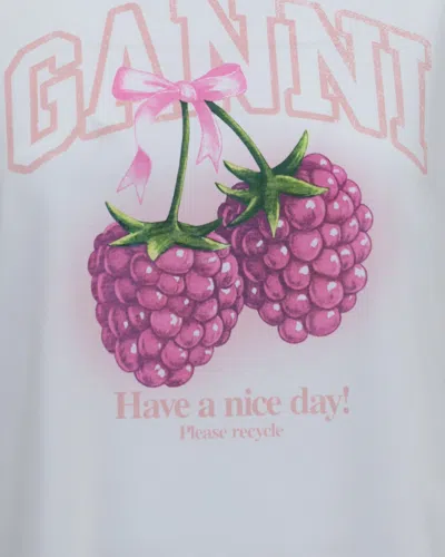 Ganni Raspberry Printed T-shirt In White