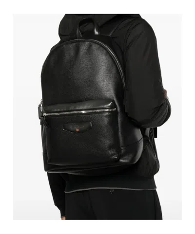 Santoni Zip-closure Backpack In Black