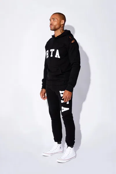 Rta Markus Distressed Logo Applique Hoodie In Black