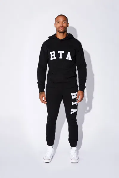 Rta Markus Distressed Logo Applique Hoodie In Black