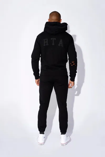Rta Markus Distressed Logo Applique Hoodie In Black