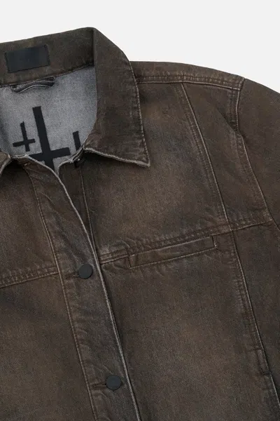 Rta Valentiano Logo-embroidered Denim Jacket In Brown