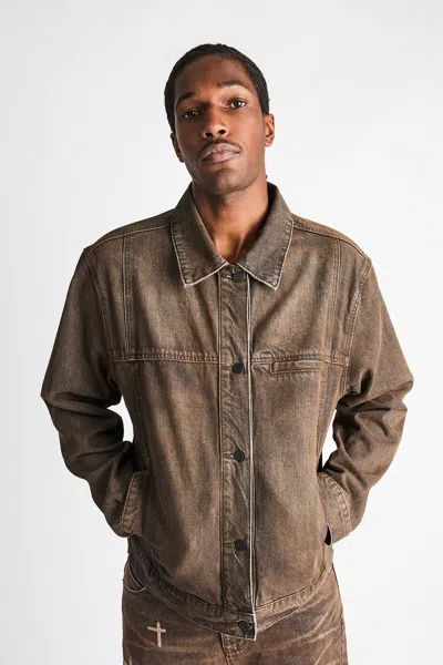 Rta Valentiano Logo-embroidered Denim Jacket In Brown