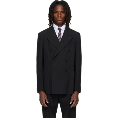 Valentino Tailored Double-breasted Polyester Blend Jacket In Black
