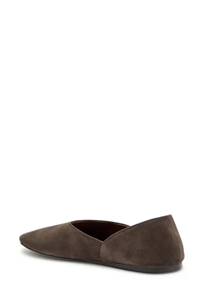 Khaite Jane Classic Suede And Python Print Ballet Flats In Brown