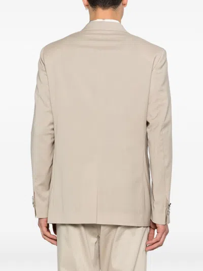 Manuel Ritz Beige Stretch Wool Double-breasted Blazer In Neutral