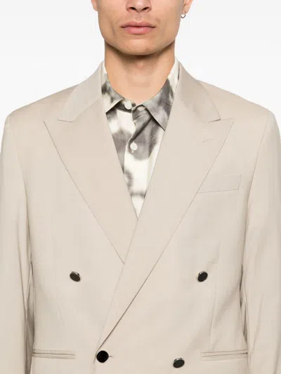 Manuel Ritz Beige Stretch Wool Double-breasted Blazer In Neutral