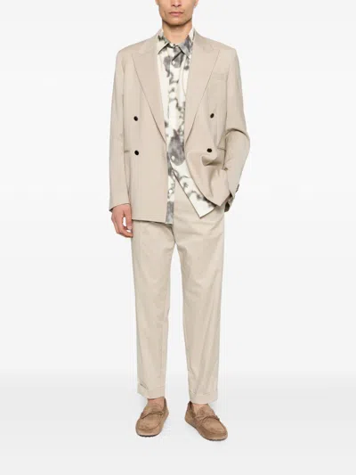 Manuel Ritz Beige Stretch Wool Double-breasted Blazer In Neutral