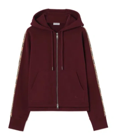 Burberry Harper Checked Cotton-jersey Zip-up Hoodie In Burgundy