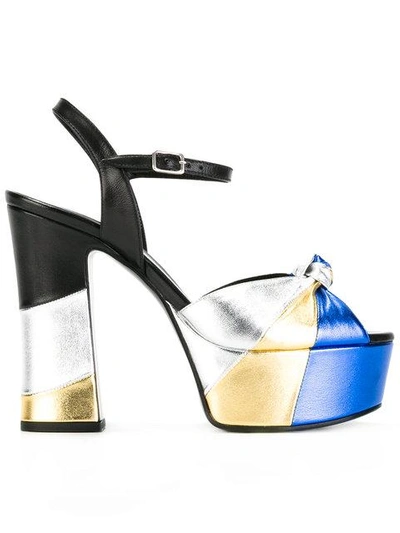 Shop Saint Laurent - Candy 80 Bow Sandals  In Metallic
