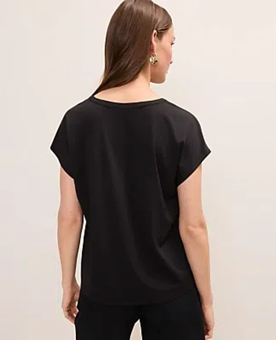 Ann Taylor Petite Lace Trim Mixed Media Top In Black