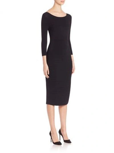 Shop Narciso Rodriguez Linear Double-knit Sheeath Dress In Black