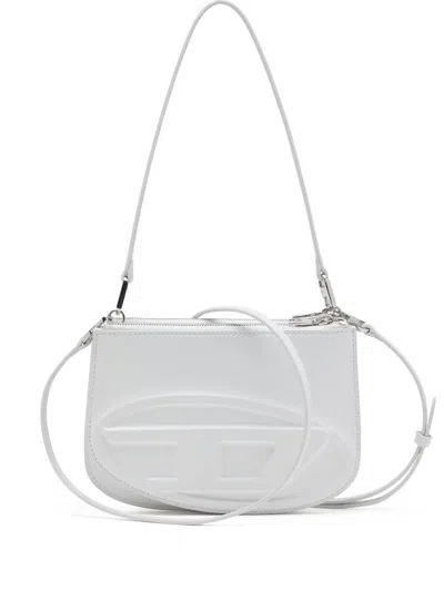 Diesel Smooth Leather Shoulder Handbag With Adjustable Strap In White