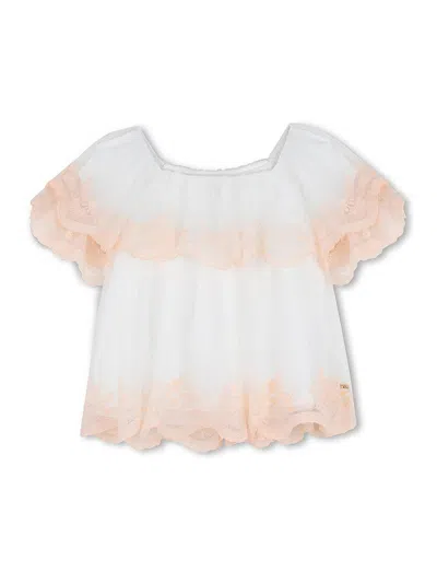 Chloé Ruffled Lace Top In White