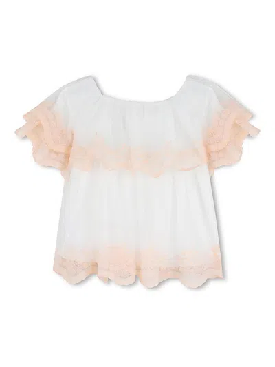 Chloé Ruffled Lace Top In White
