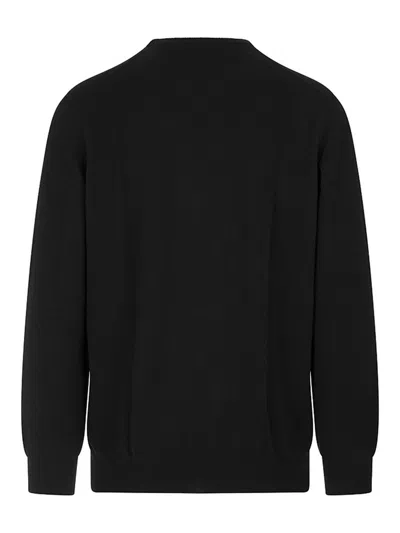 Fedeli Man Black Cashmere Pullover With Round-neck In Black