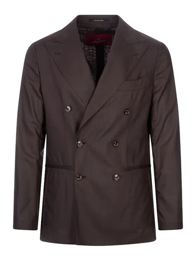 Montecore Double-breasted Peak-lapel Blazer In Brown
